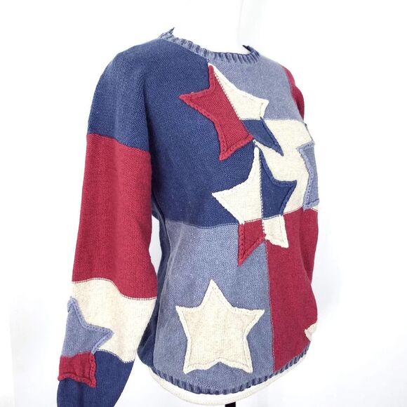 Vintage 90s Americana Patriotic Stars TimberLea Pullover Sweater Size Large - Picture 2 of 4